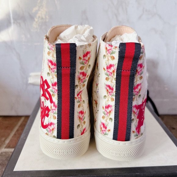NIB Gucci Blind for Love High Top Sneaker Floral Print Canvas Ivory EU 40 US 10 - Picture 7 of 13
